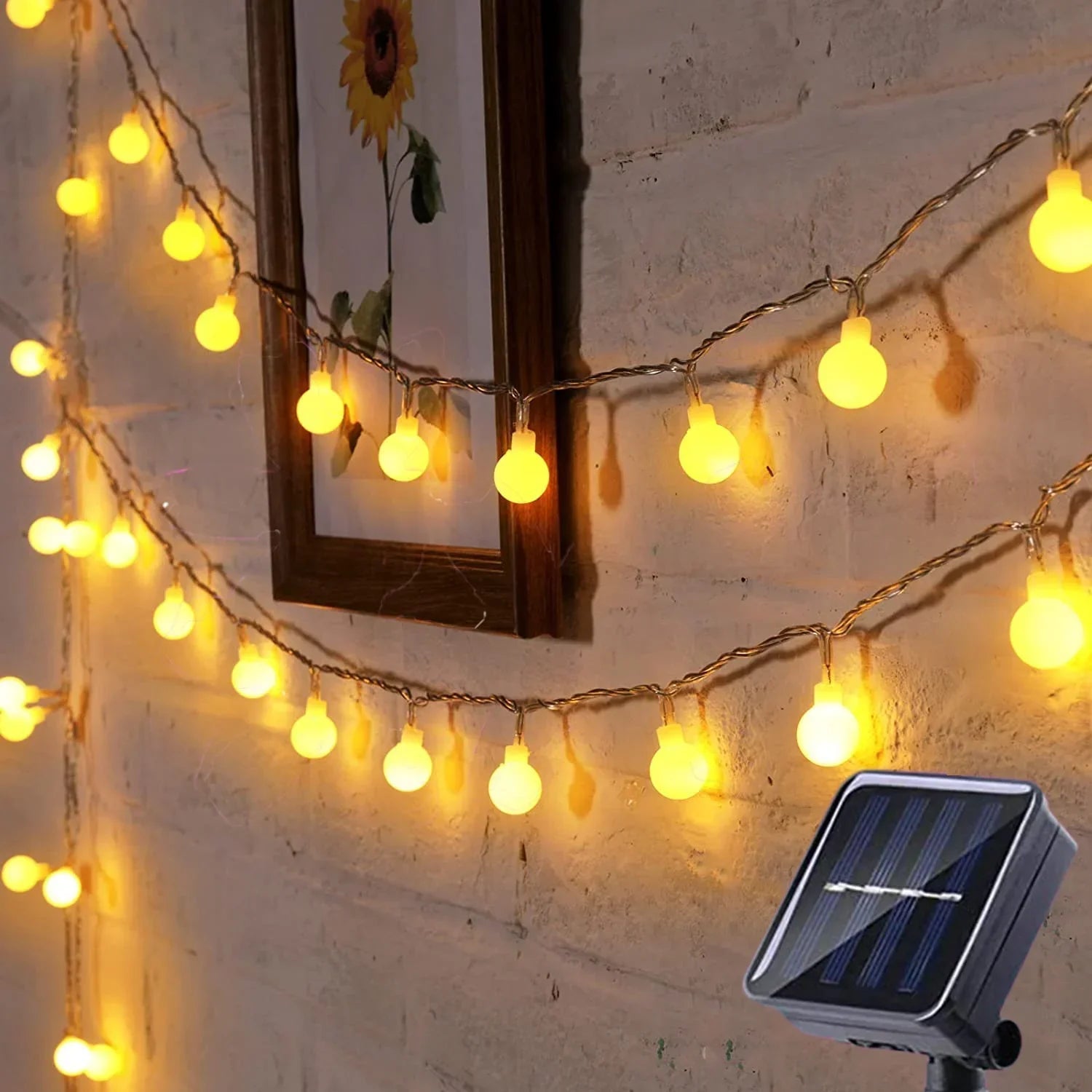 Solar LED Outdoor String Lights with Multicolour Bulb Covers
