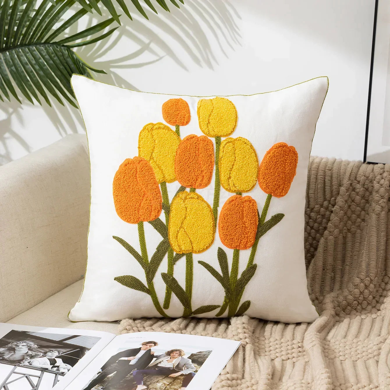 Bloem Kussenhoes Geborduurde Kussensloop Decoratieve Hoes
