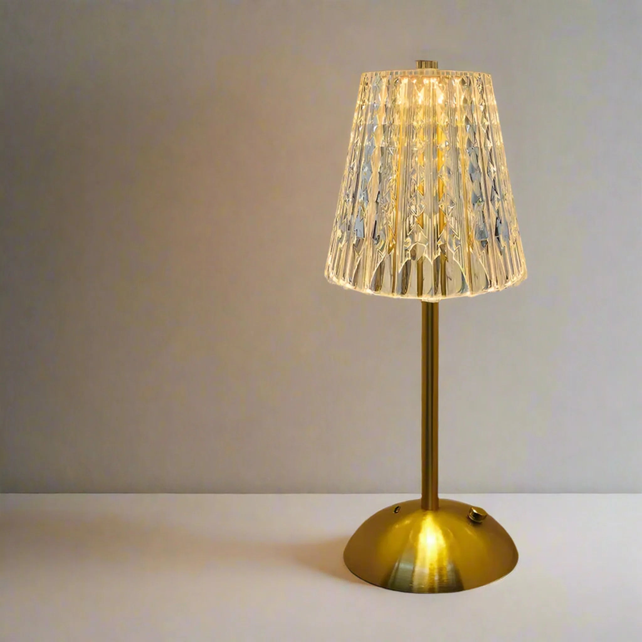 Rechargeable Table Lamp with Fluted Glass Shade and LED Light