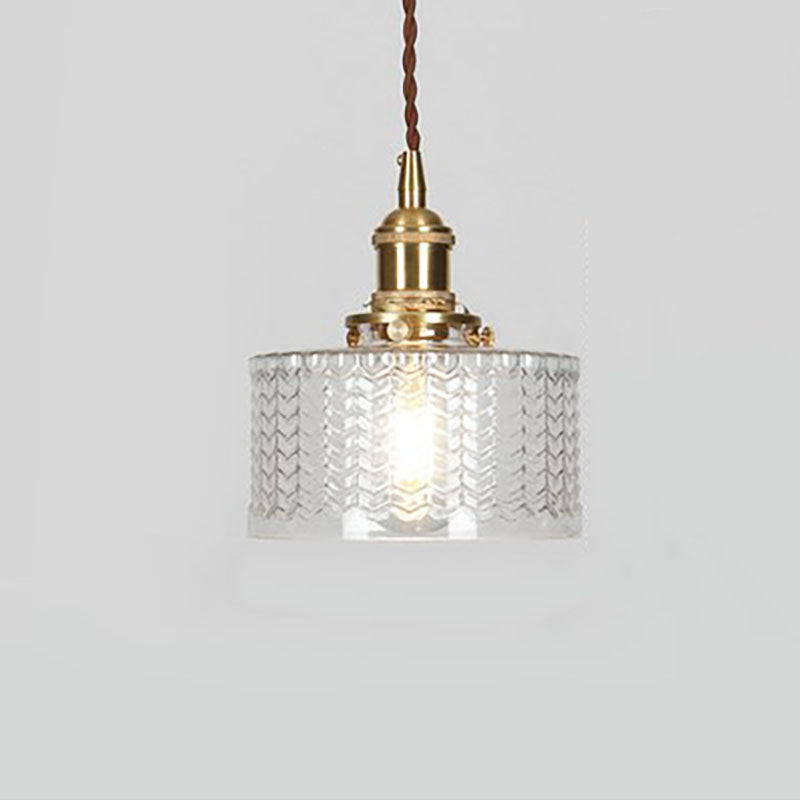 Brass Textured Glass Round Ceiling Pendant Light