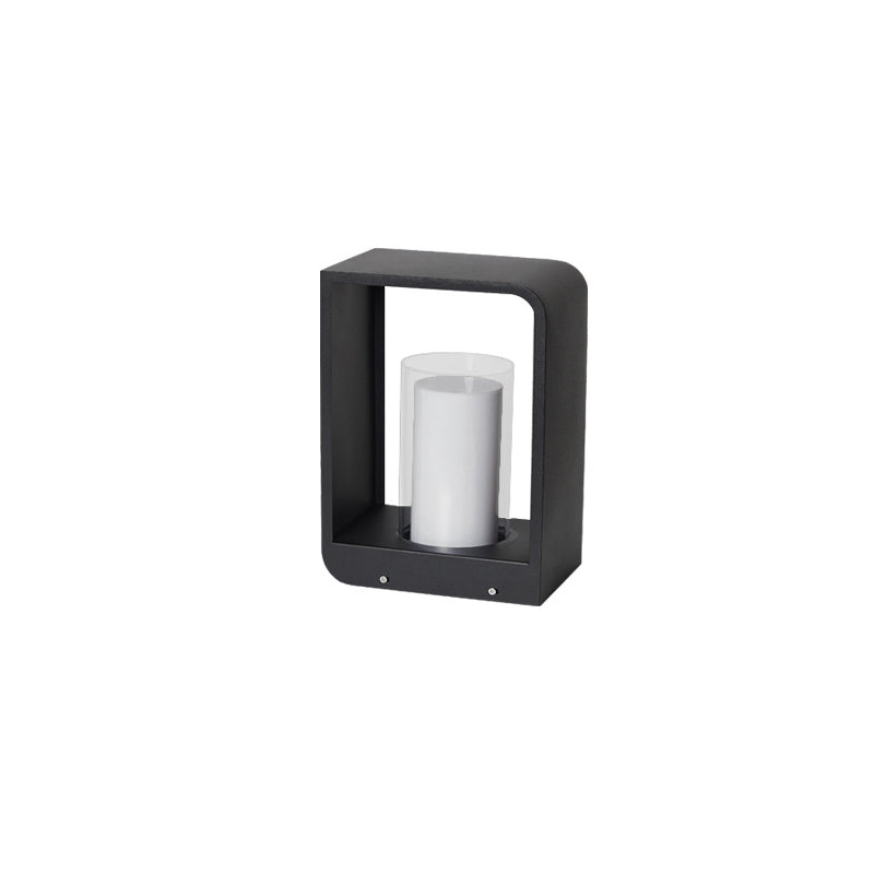 Black Rectangular Solar Outdoor Lantern with Frosted Glass