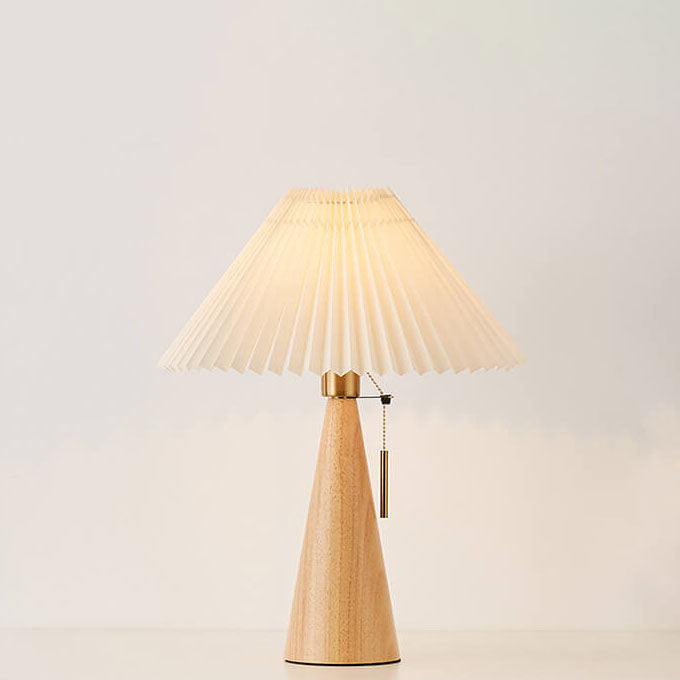 Wooden Table Lamp with Pleated Fabric Shade