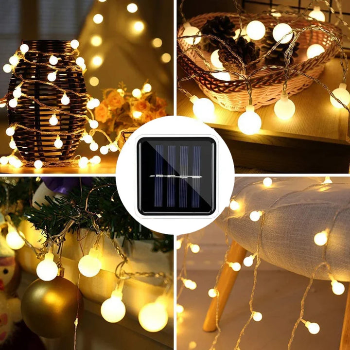 Solar LED Outdoor String Lights with Multicolour Bulb Covers