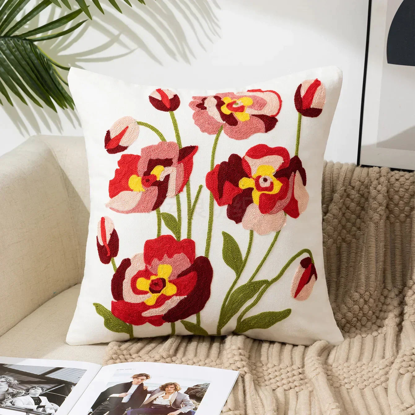 Bloem Kussenhoes Geborduurde Kussensloop Decoratieve Hoes