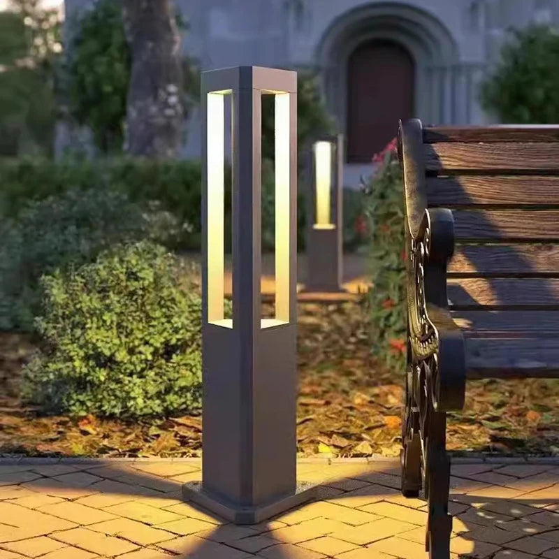 Outdoor LED Bollard Light Black Rectangular Garden Path Lamp
