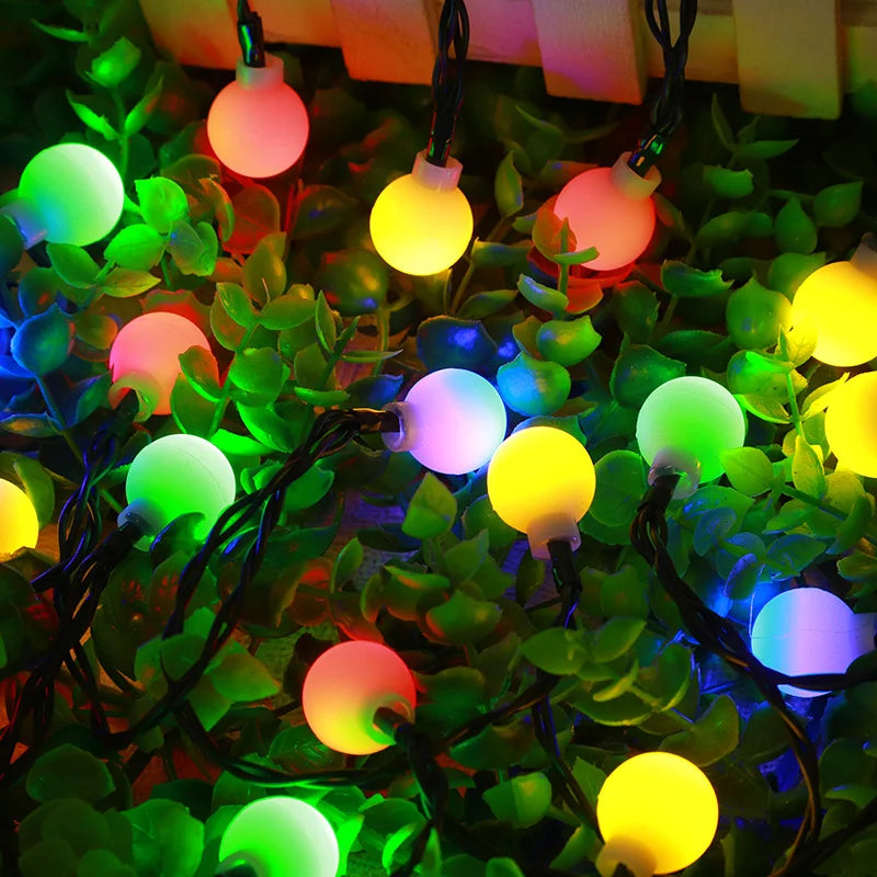 Solar LED Outdoor String Lights with Multicolour Bulb Covers