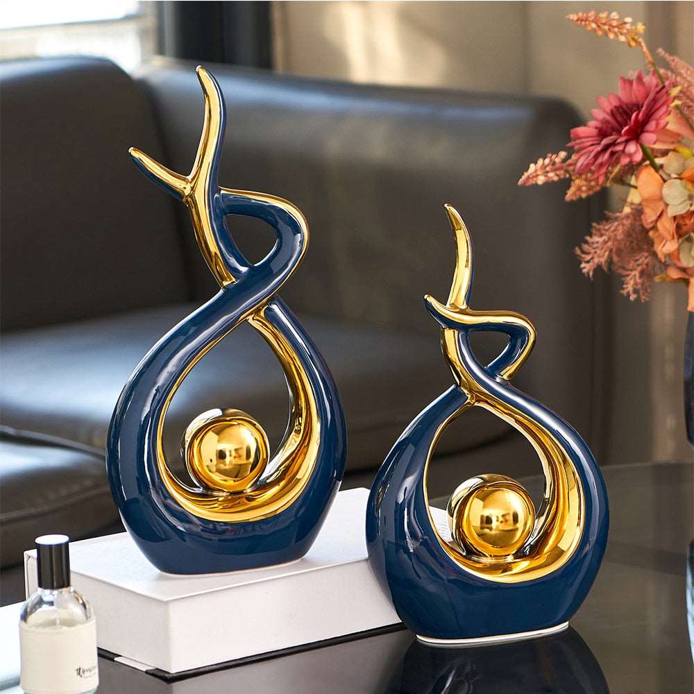 Abstract Ceramic Sculpture with Gold Detail Decorative Ornament