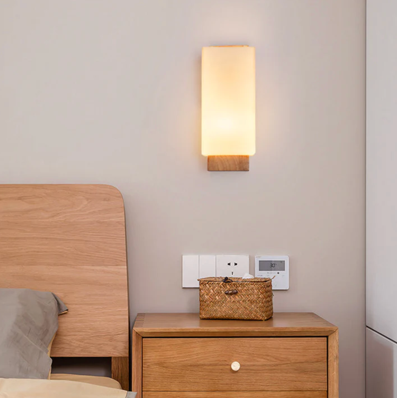 Wood Wall Light with Frosted Shade Modern Sconce