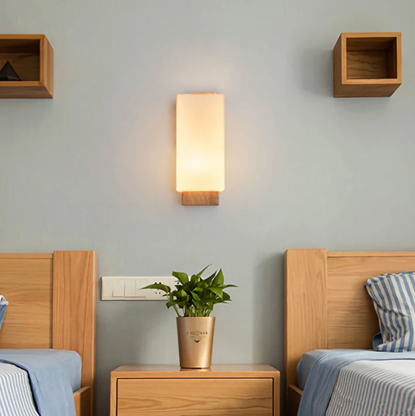 Wood Wall Light with Frosted Shade Modern Sconce