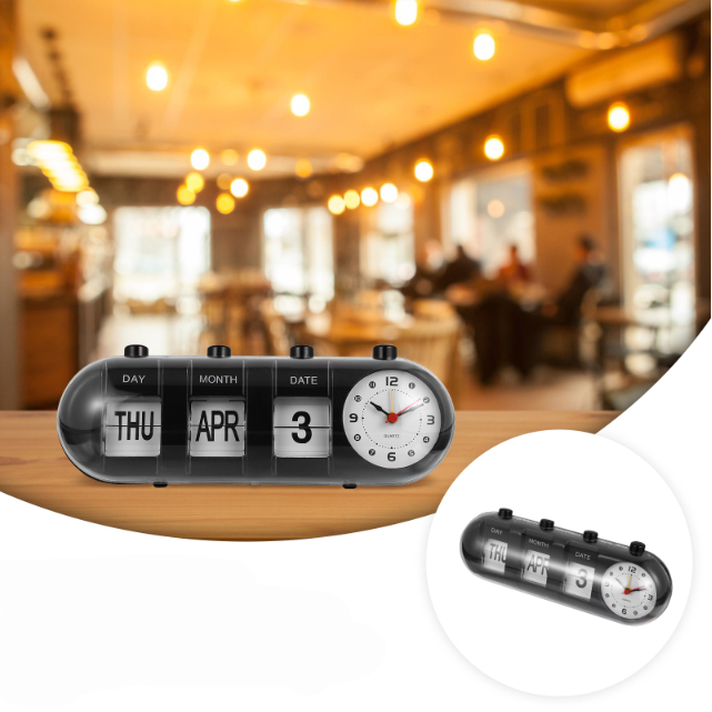 Manual Flip Calendar Clock With Analog Time Display