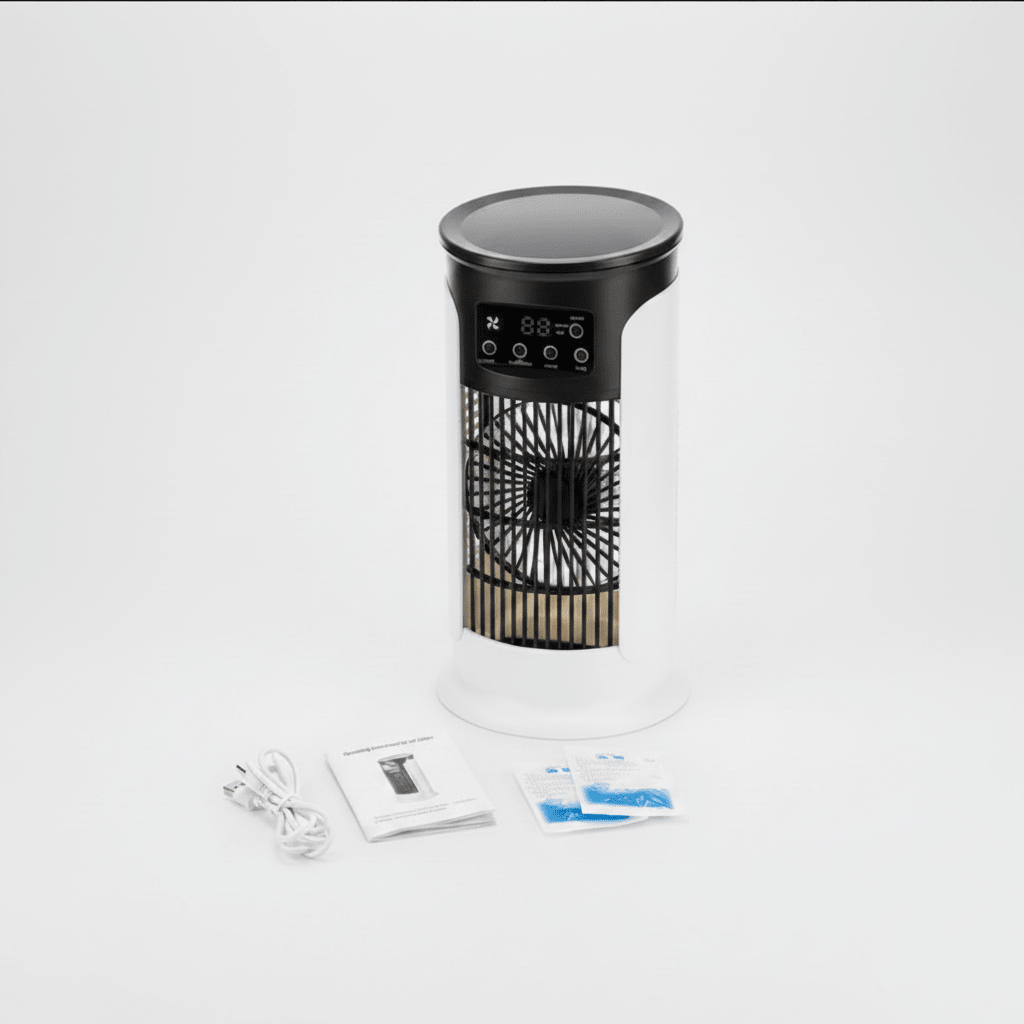 3-in-1 draagbare aircooler ventilator met luchtbevochtiger en LED-nachtlampje