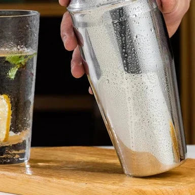 RVS Cocktailshaker Set Met Bamboe Stand