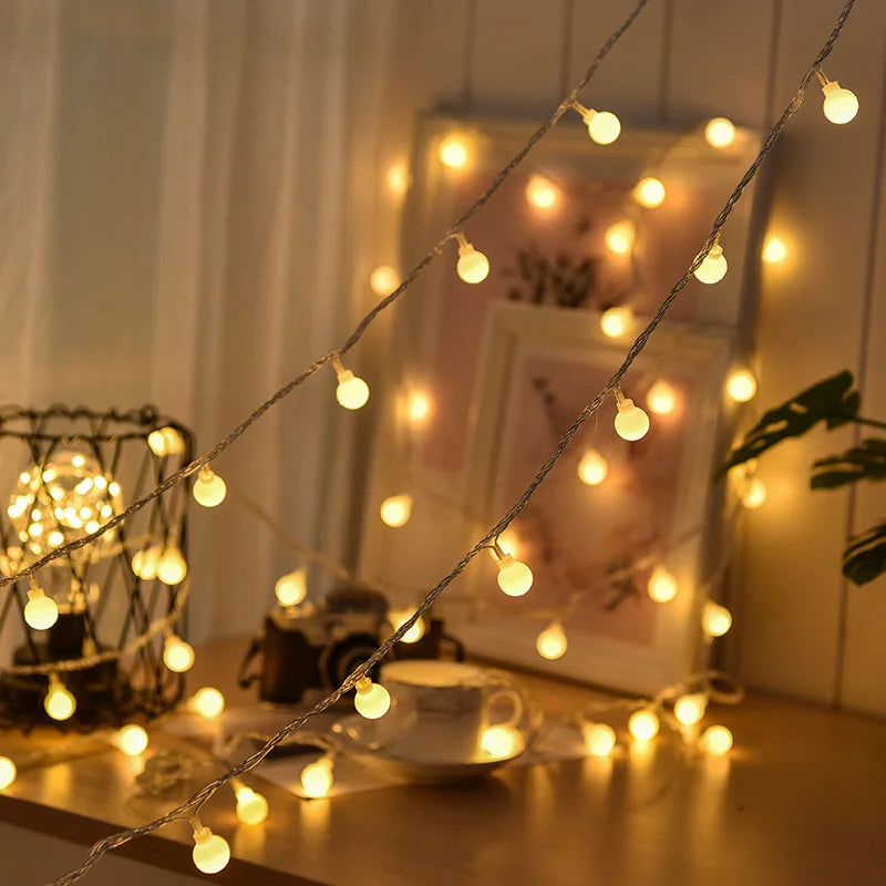 Solar LED Outdoor String Lights with Multicolour Bulb Covers
