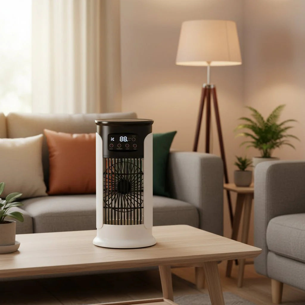 3-in-1 draagbare aircooler ventilator met luchtbevochtiger en LED-nachtlampje