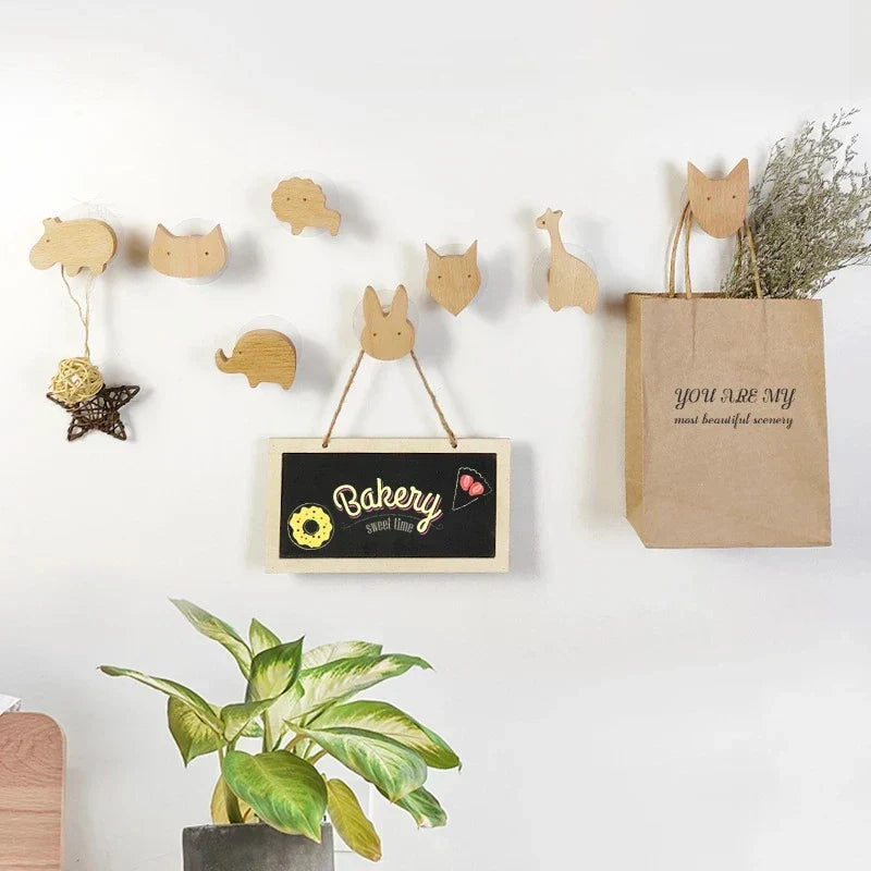 Wooden Animal Wall Hooks Coat Adhesive Hook Rack