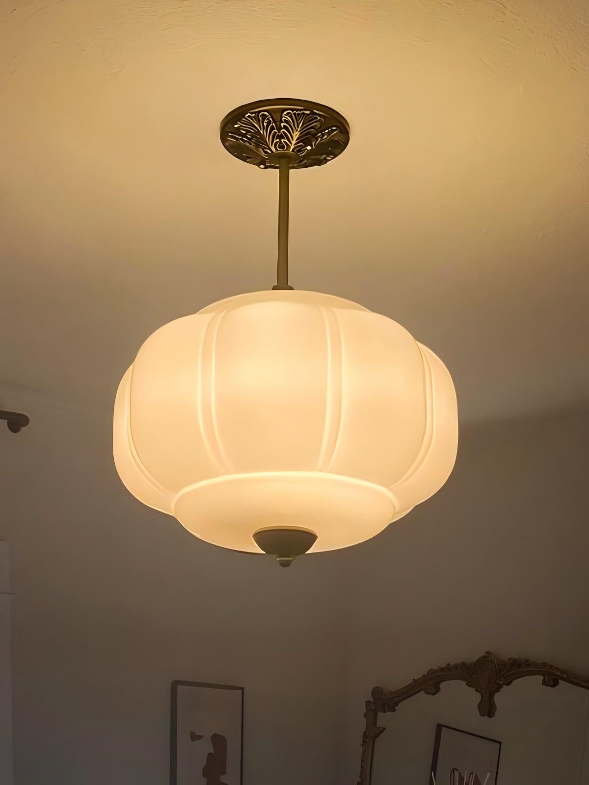 Vintage Milk Glass Semi-Flush Mount Pendant Light