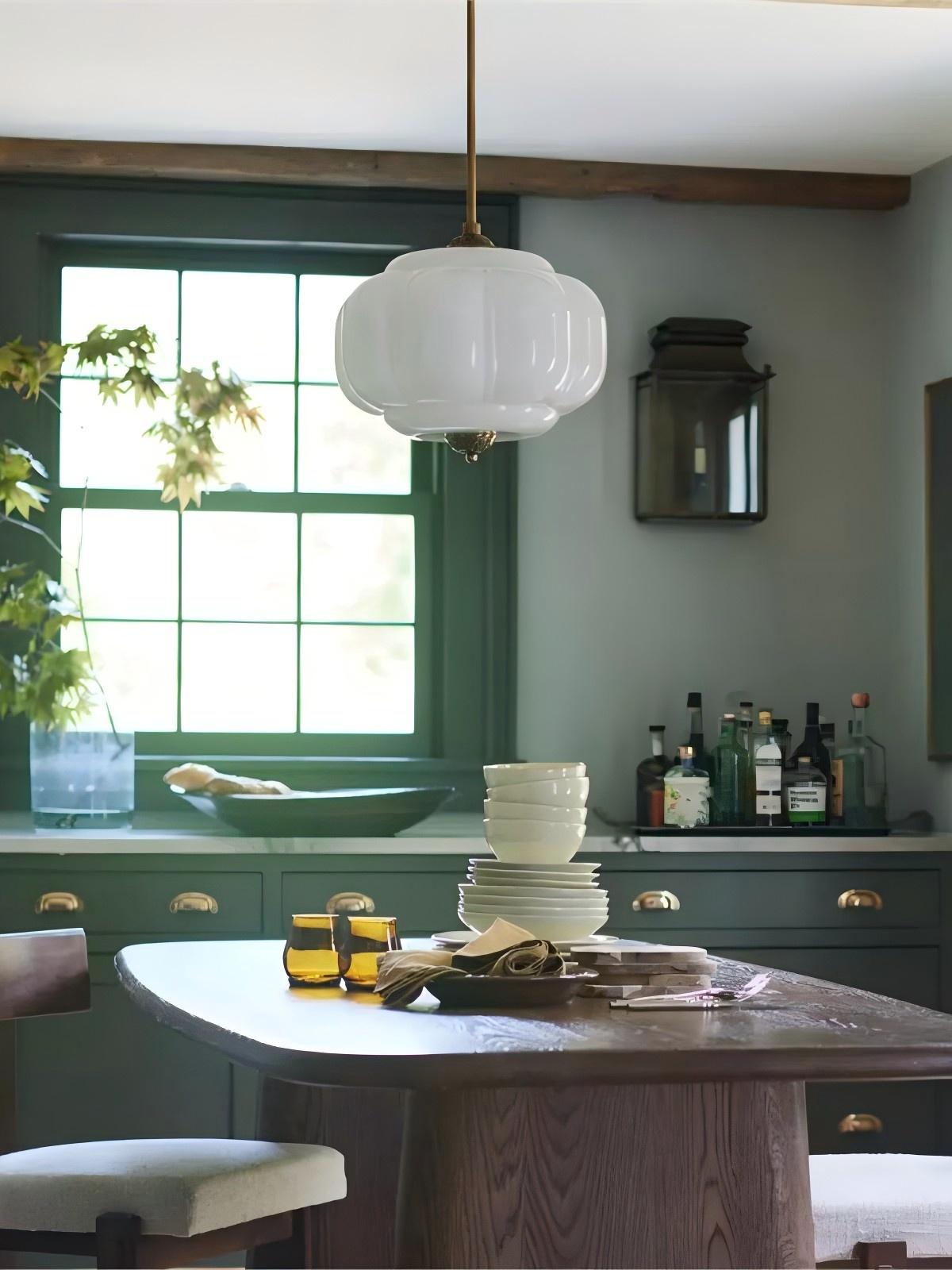 Vintage Milk Glass Semi-Flush Mount Pendant Light