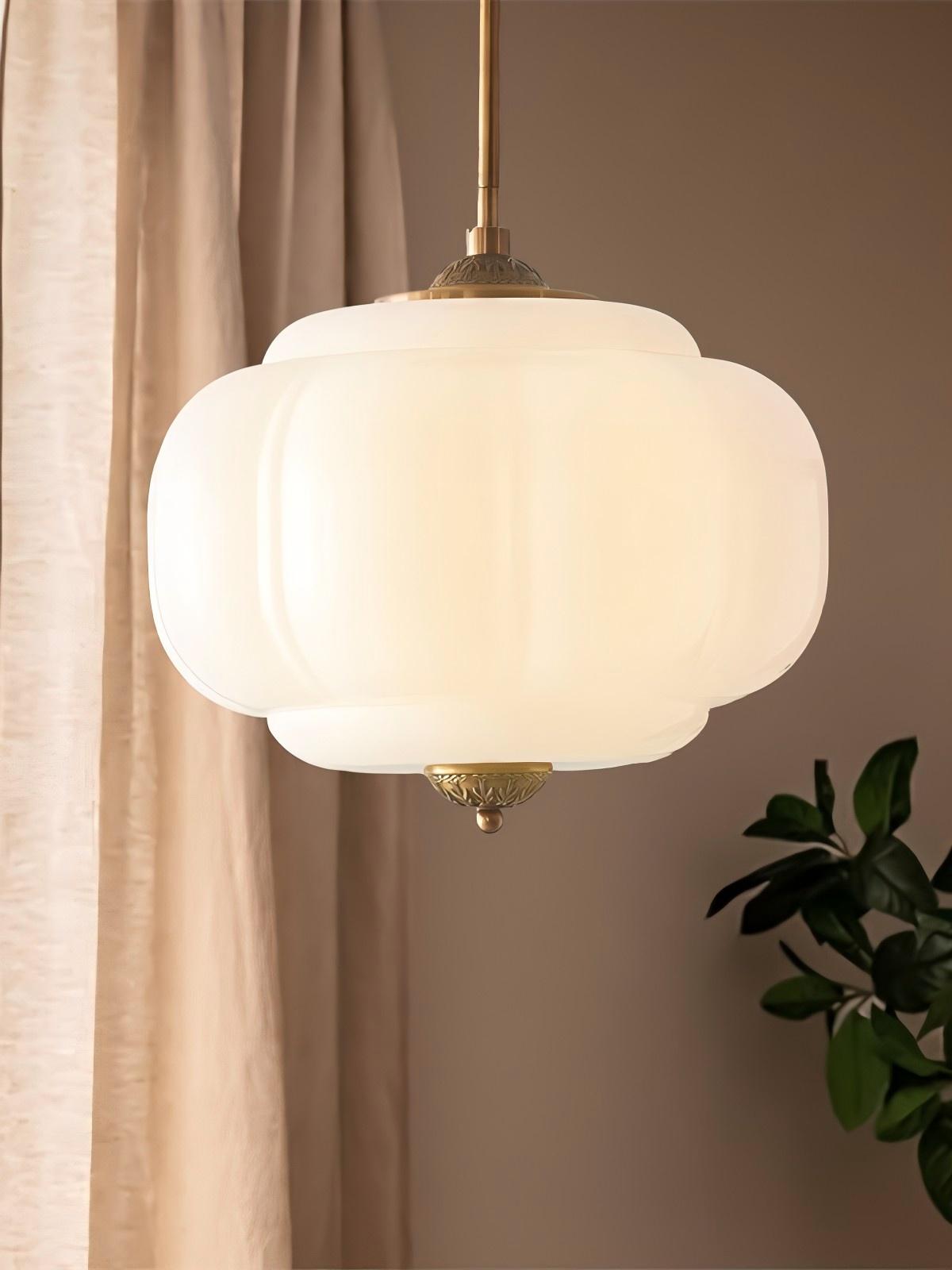 Vintage Milk Glass Semi-Flush Mount Pendant Light
