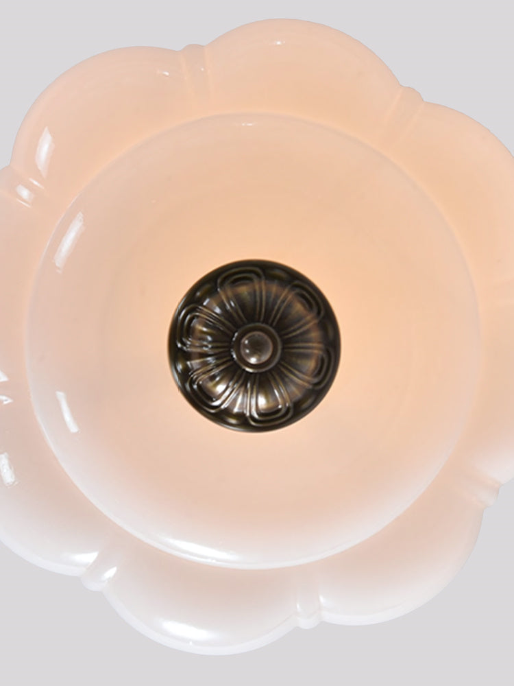 Vintage Milk Glass Semi-Flush Mount Pendant Light