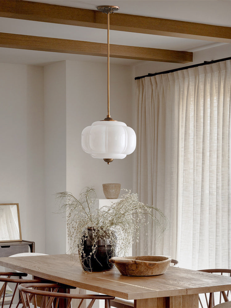 Vintage Milk Glass Semi-Flush Mount Pendant Light
