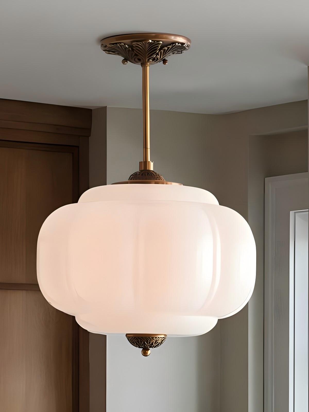 Vintage Milk Glass Semi-Flush Mount Pendant Light