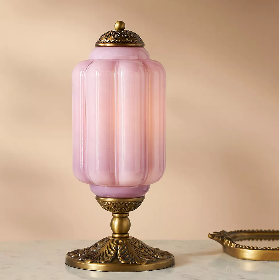 Opal Glass Table Lamp with Decorative Vintage Base