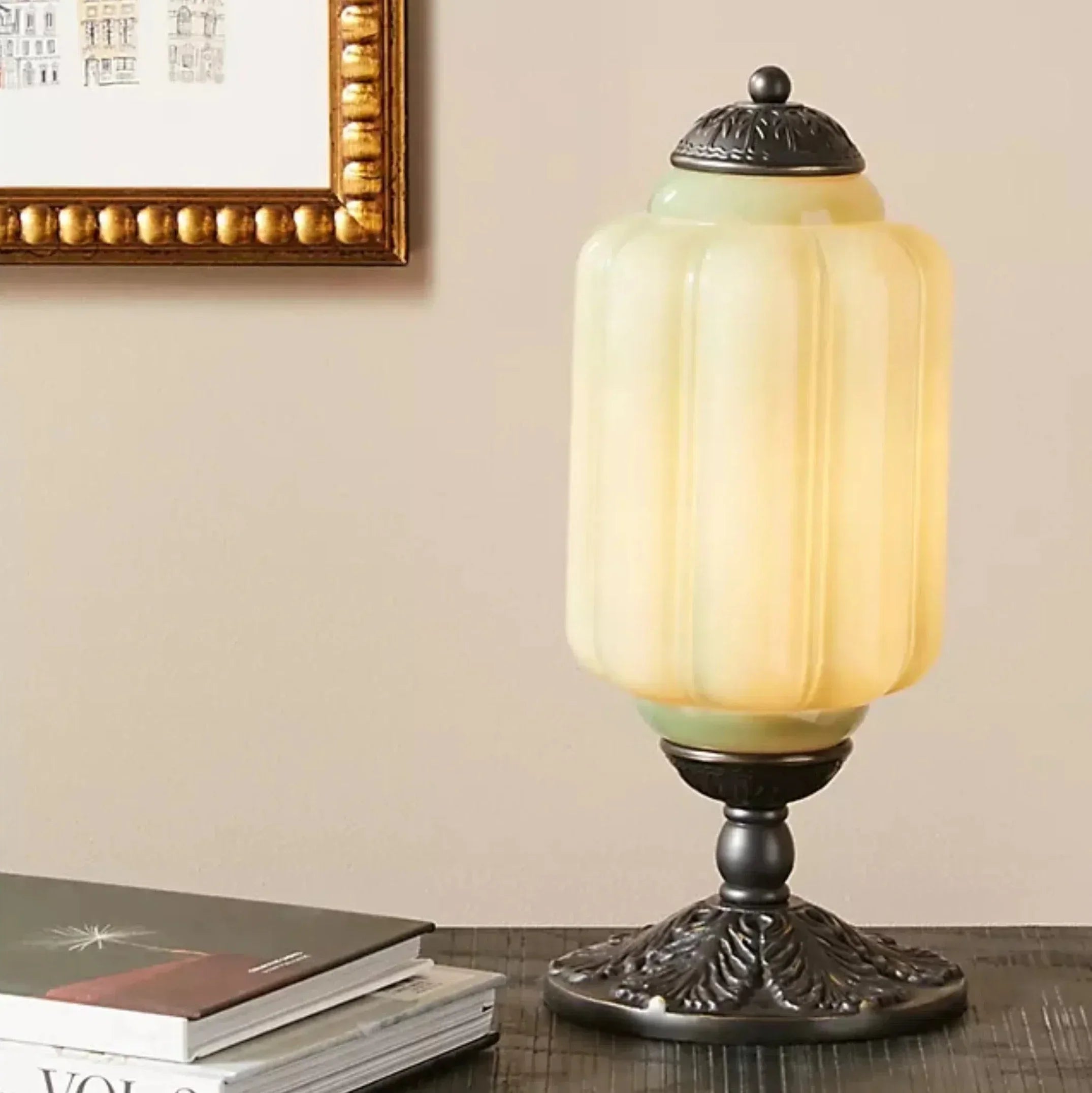 Opal Glass Table Lamp with Decorative Vintage Base
