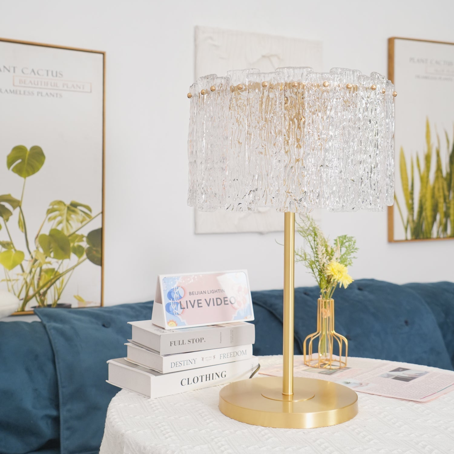 Crystal Table Lamp with Metal Stem and Round Base