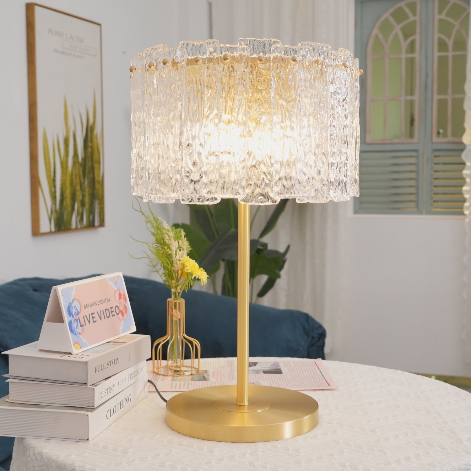 Crystal Table Lamp with Metal Stem and Round Base