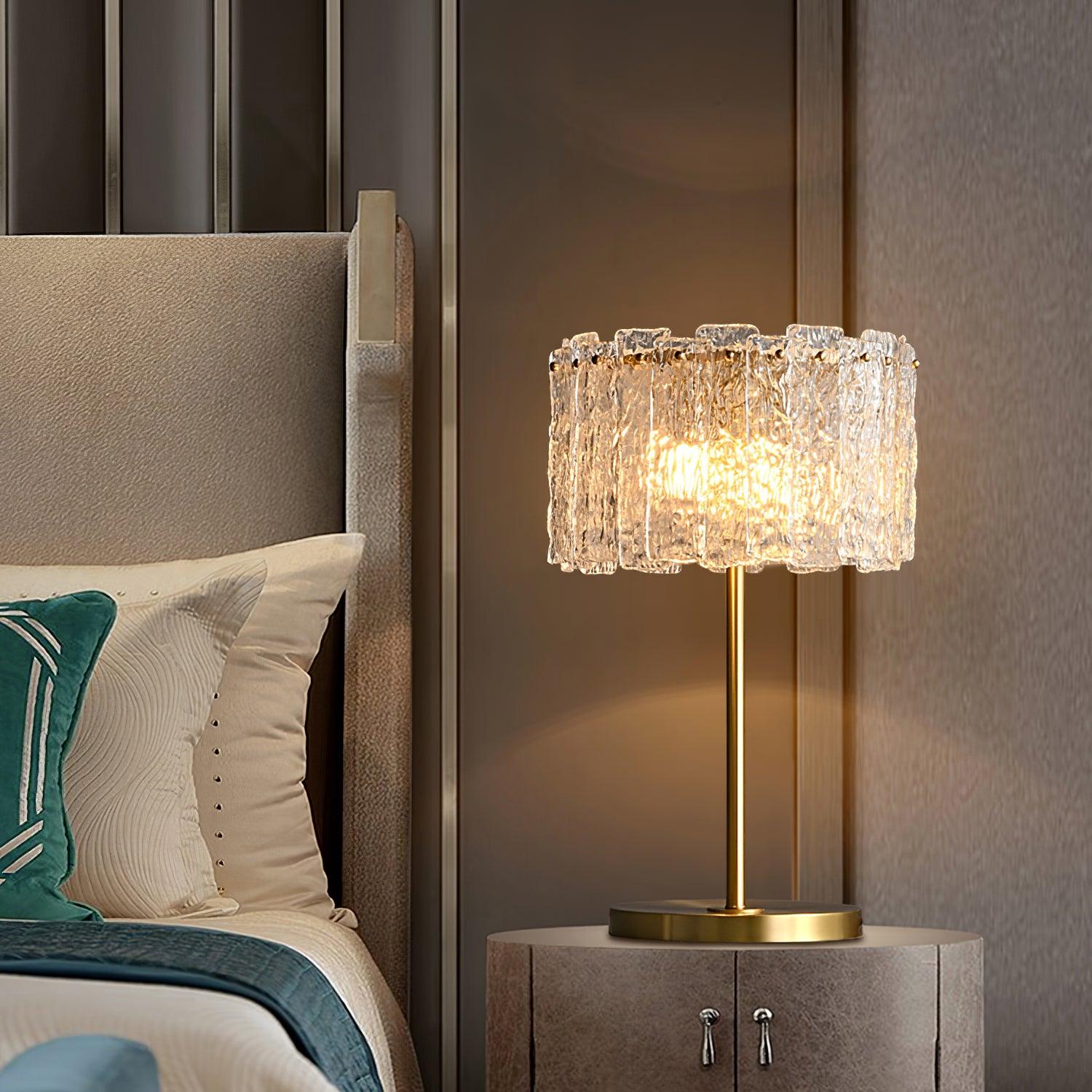 Crystal Table Lamp with Metal Stem and Round Base