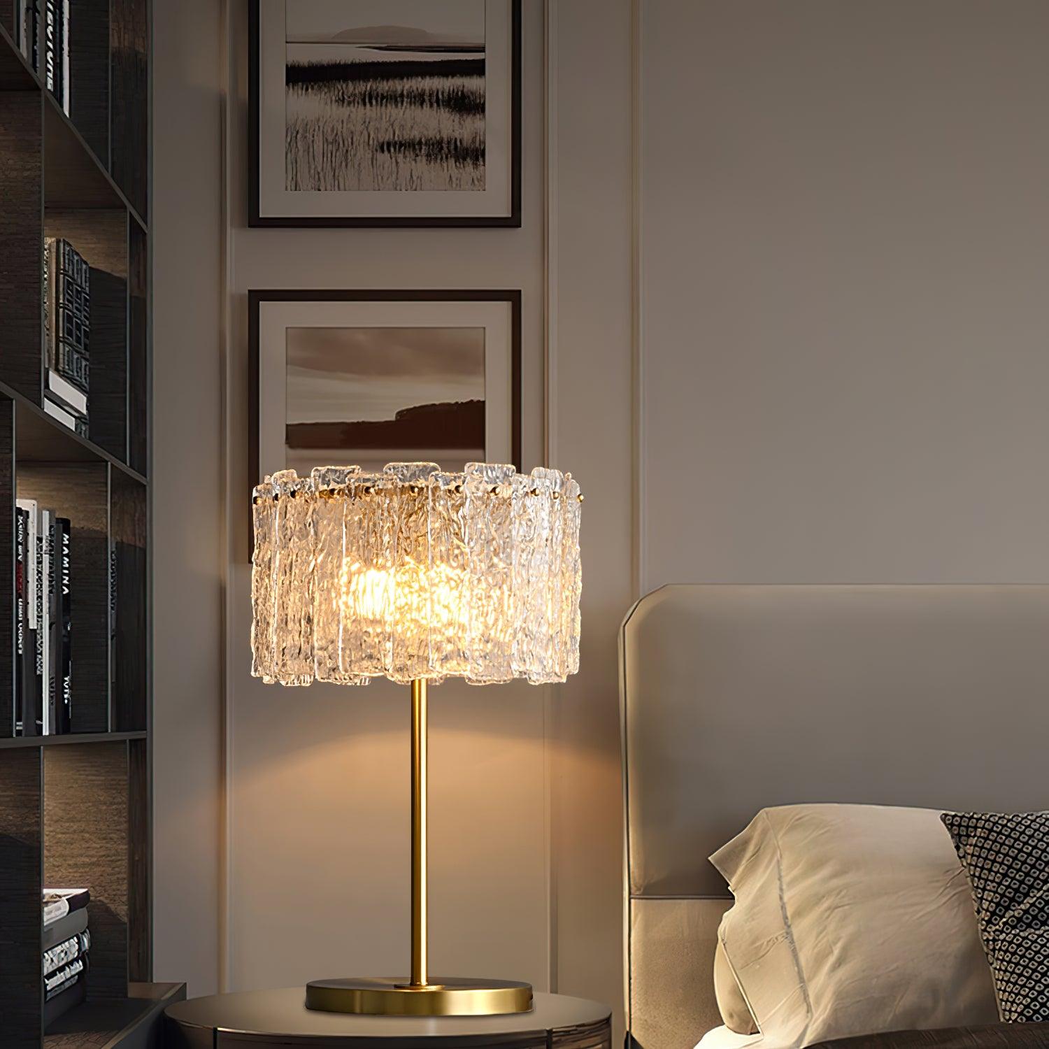 Crystal Table Lamp with Metal Stem and Round Base