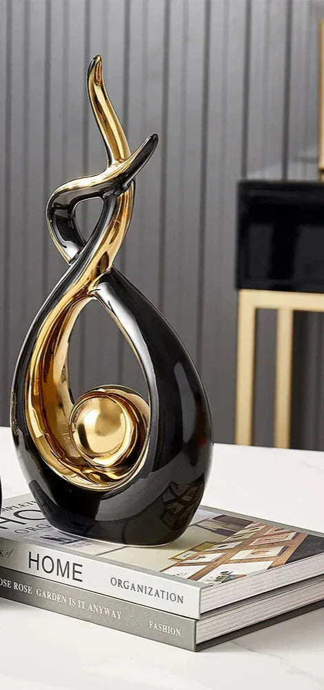 Abstract Ceramic Sculpture with Gold Detail Decorative Ornament