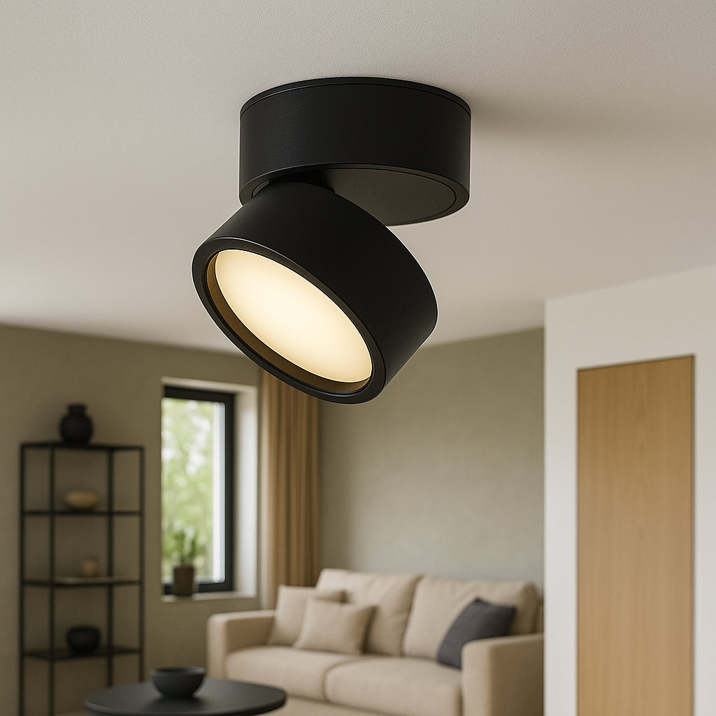Adjustable Ceiling Lamp with Round Spotlight and Metal Mount