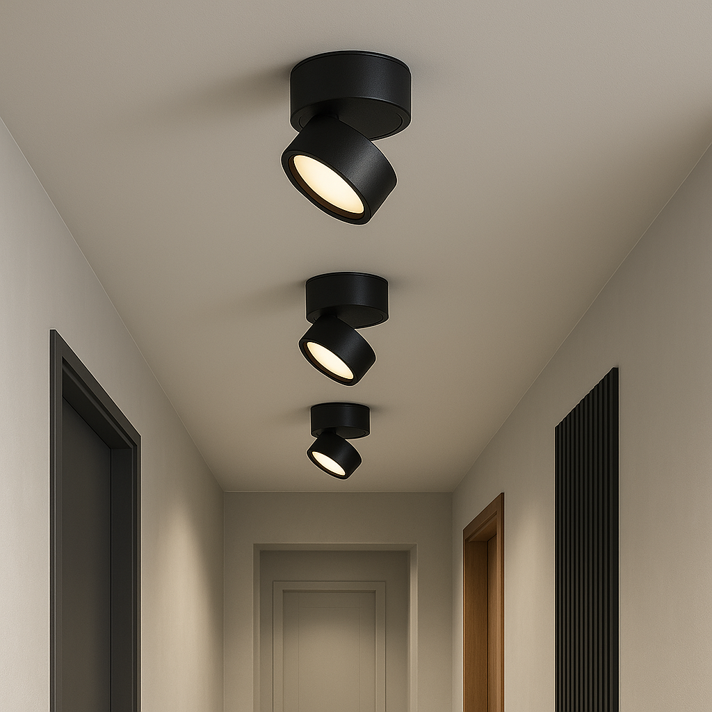 Adjustable Ceiling Lamp with Round Spotlight and Metal Mount