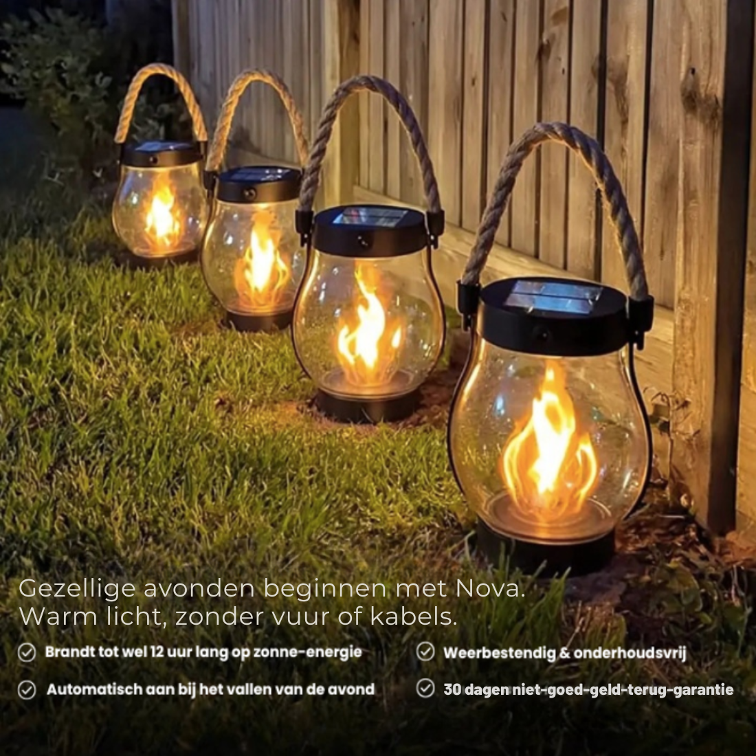 Lanterne solaire d’extérieur avec effet de flamme vacillante