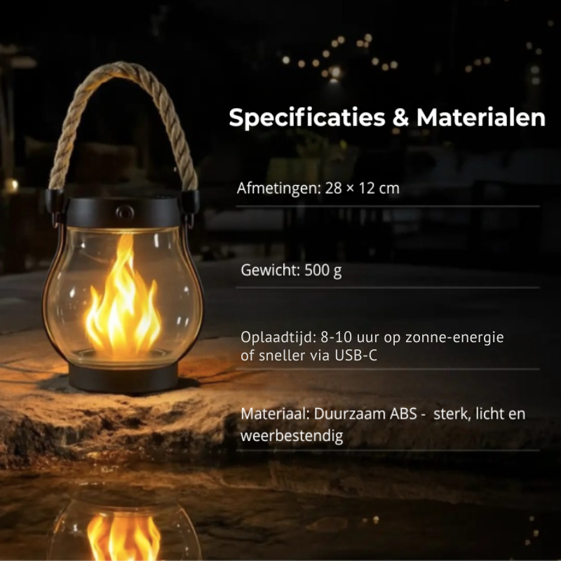 Lanterne solaire d’extérieur avec effet de flamme vacillante