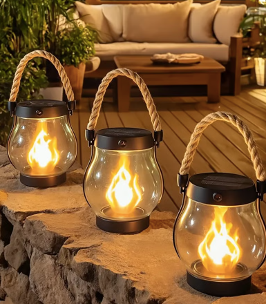 Lanterne solaire d’extérieur avec effet de flamme vacillante