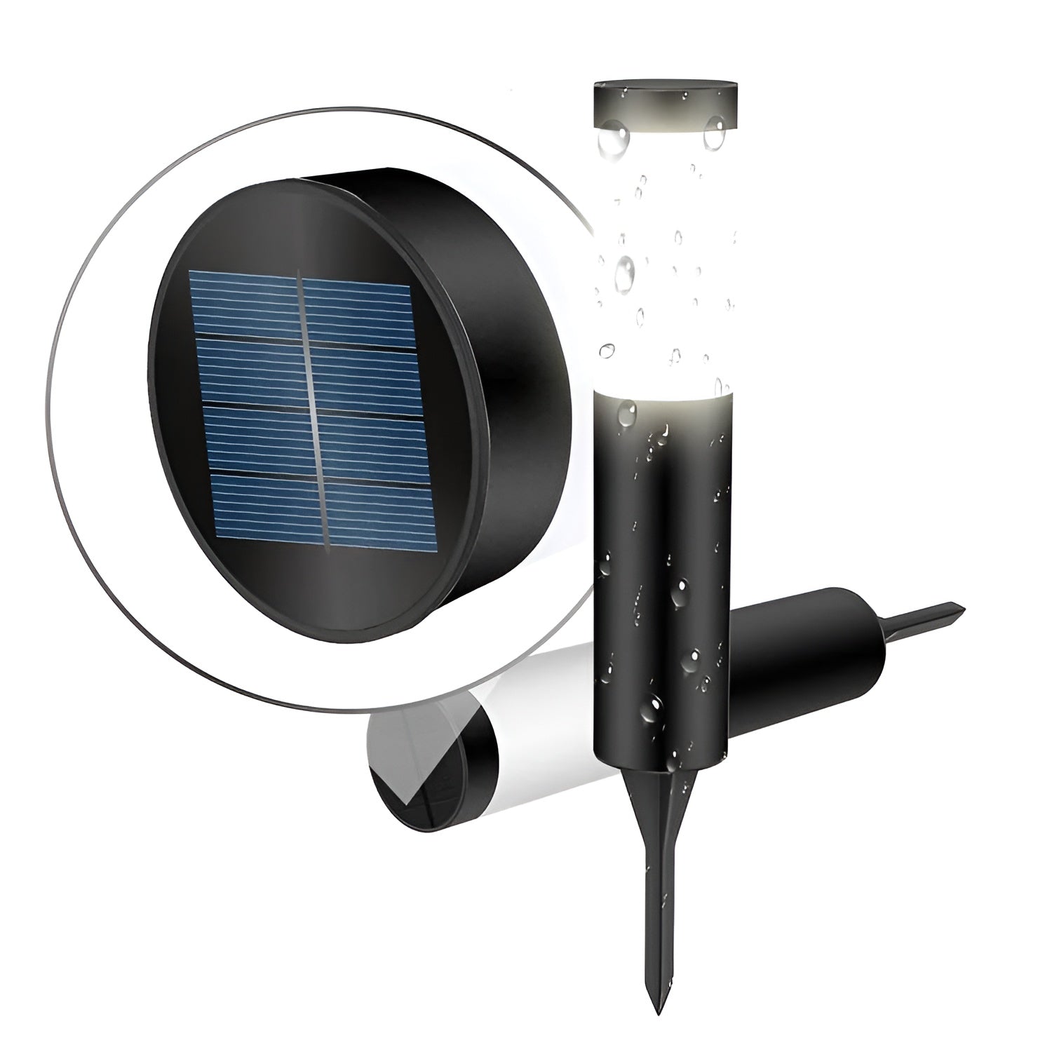 Zonne-tuinlamp met ronde matglazen cilinderkap