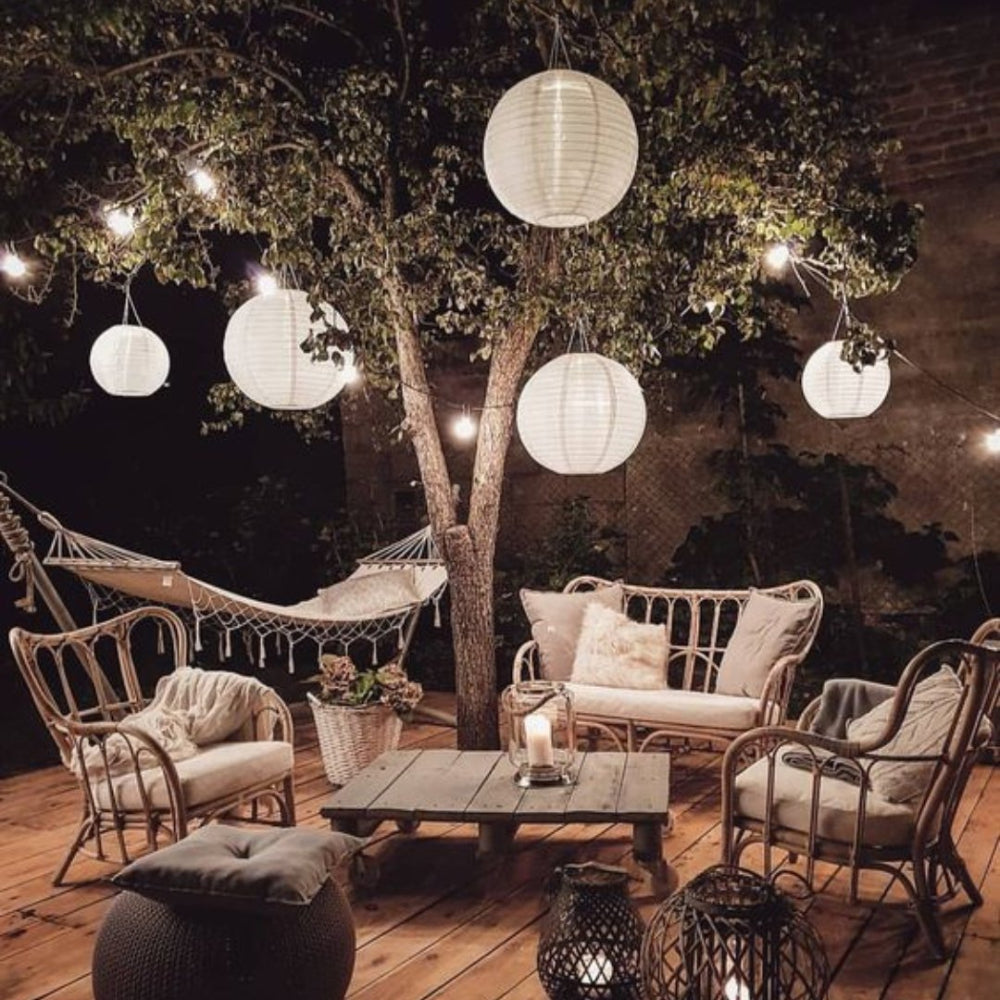 Zonne-energie Buiten Hanglamp Ronde Witte Lantaarn Met Lichtsensor