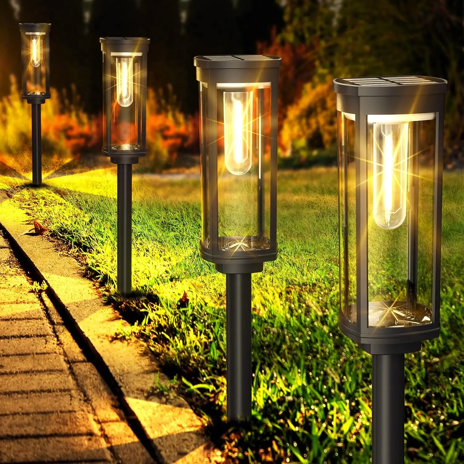 Solar Garden Stake Lantern With Black Post And Clear Glass