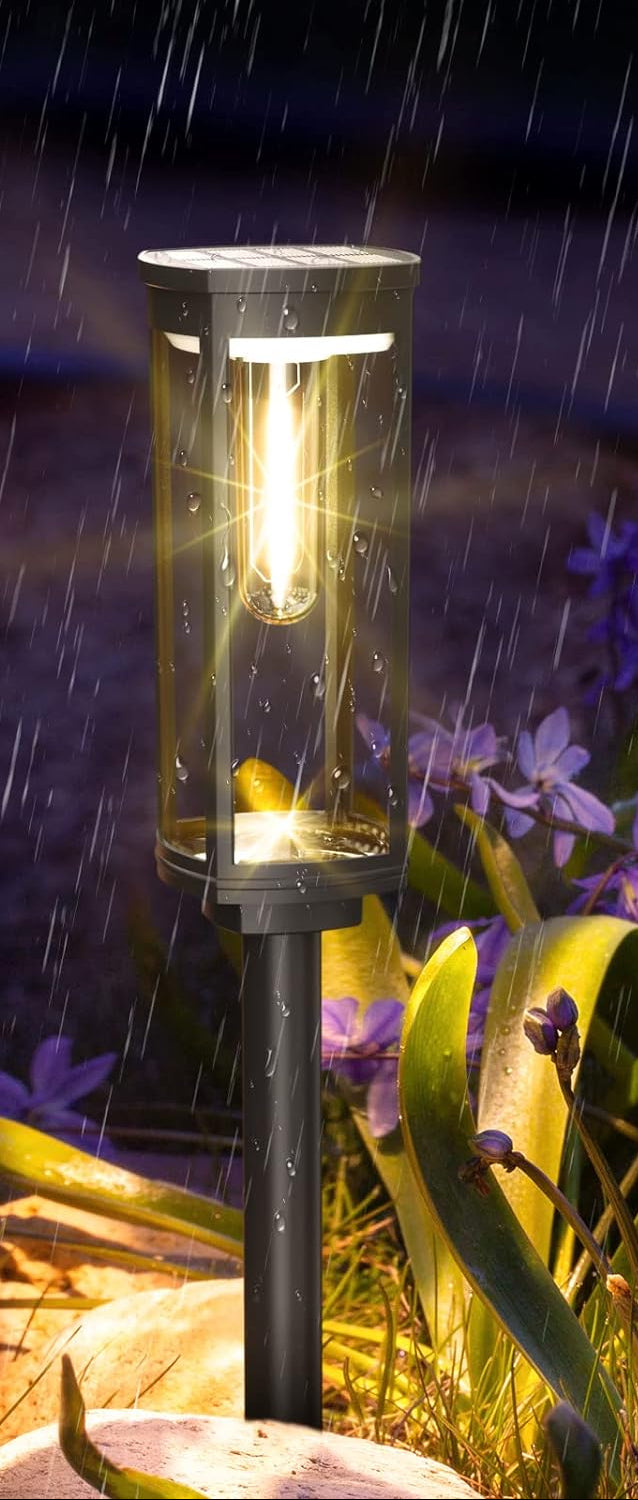 Solar Garden Stake Lantern With Black Post And Clear Glass