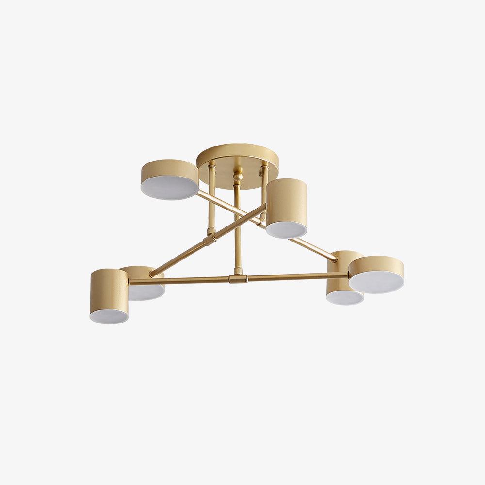 Six Light Ceiling Fixture with Brass Finish and Cylindrical Shades