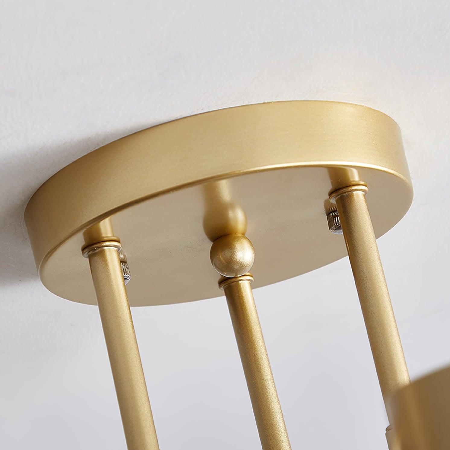 Six Light Ceiling Fixture with Brass Finish and Cylindrical Shades