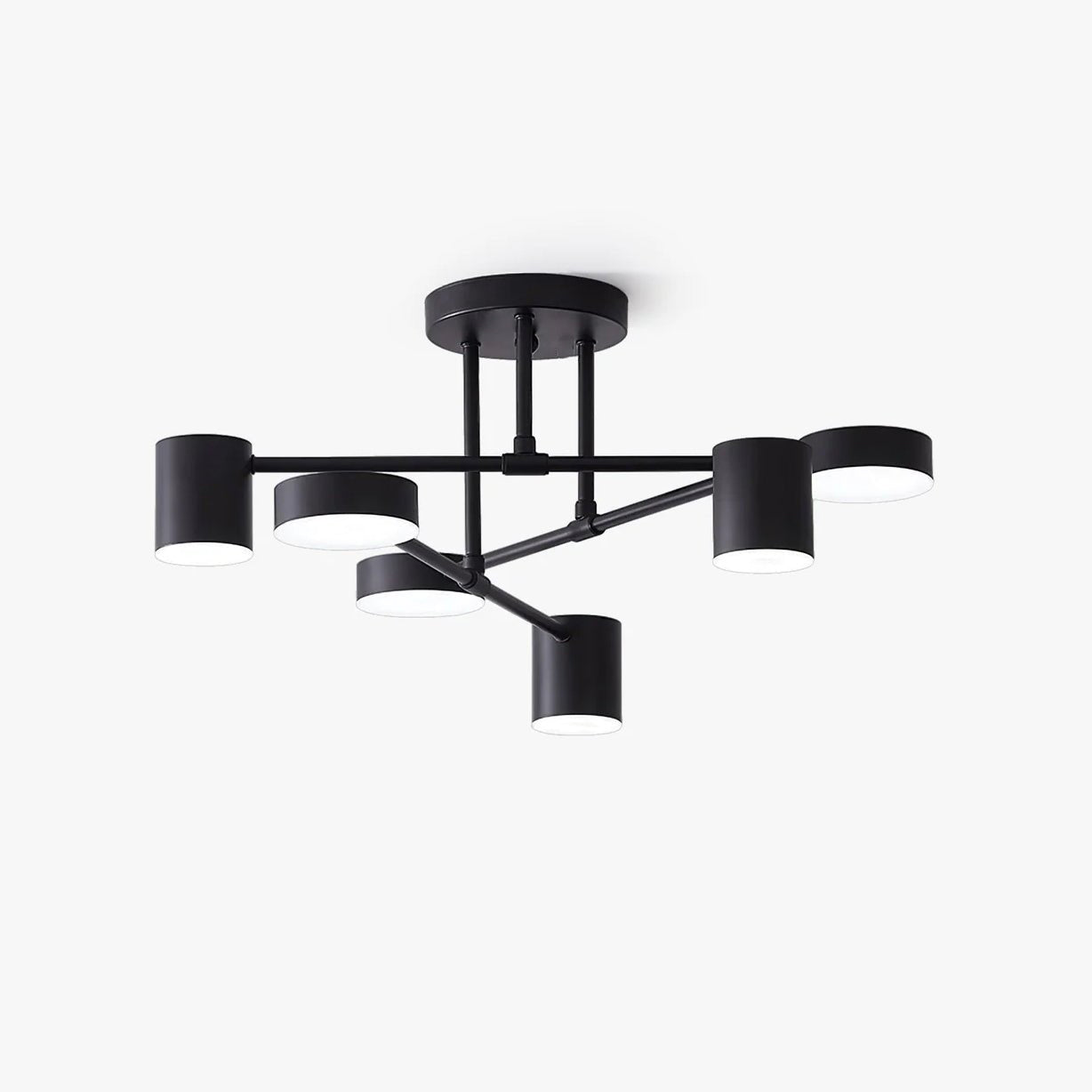 Six Light Ceiling Fixture with Brass Finish and Cylindrical Shades