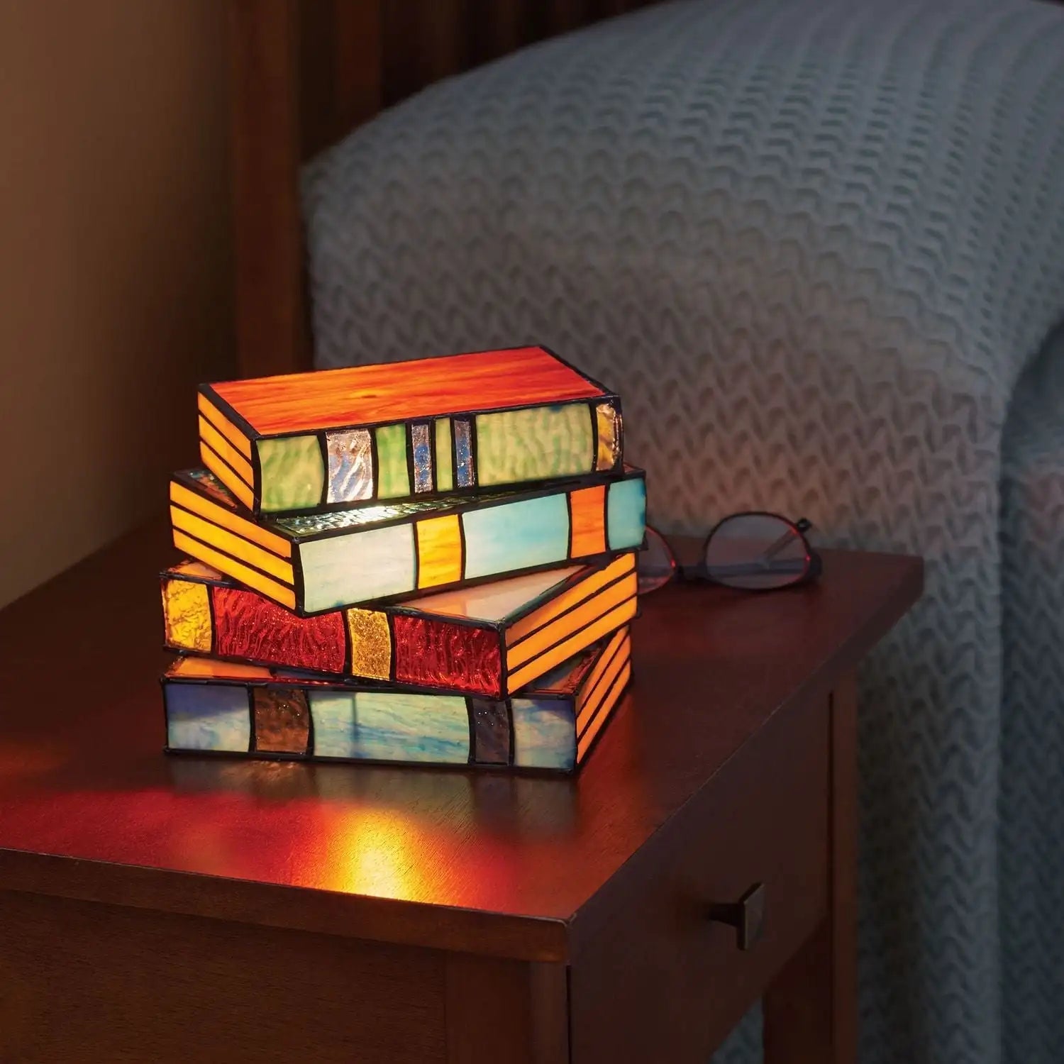 Stained Glass-Look Book Stack Table Lamp