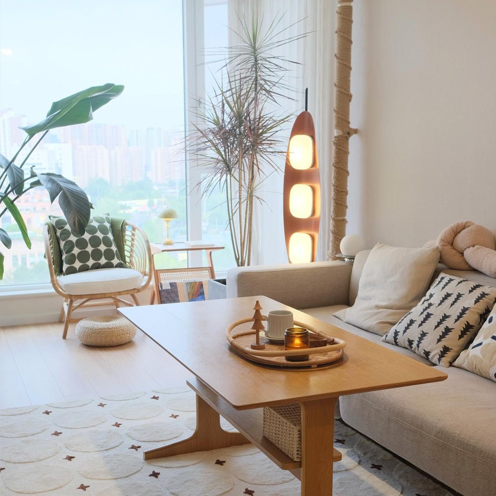 Floor Lamp with Wooden Body and Integrated Light Panels