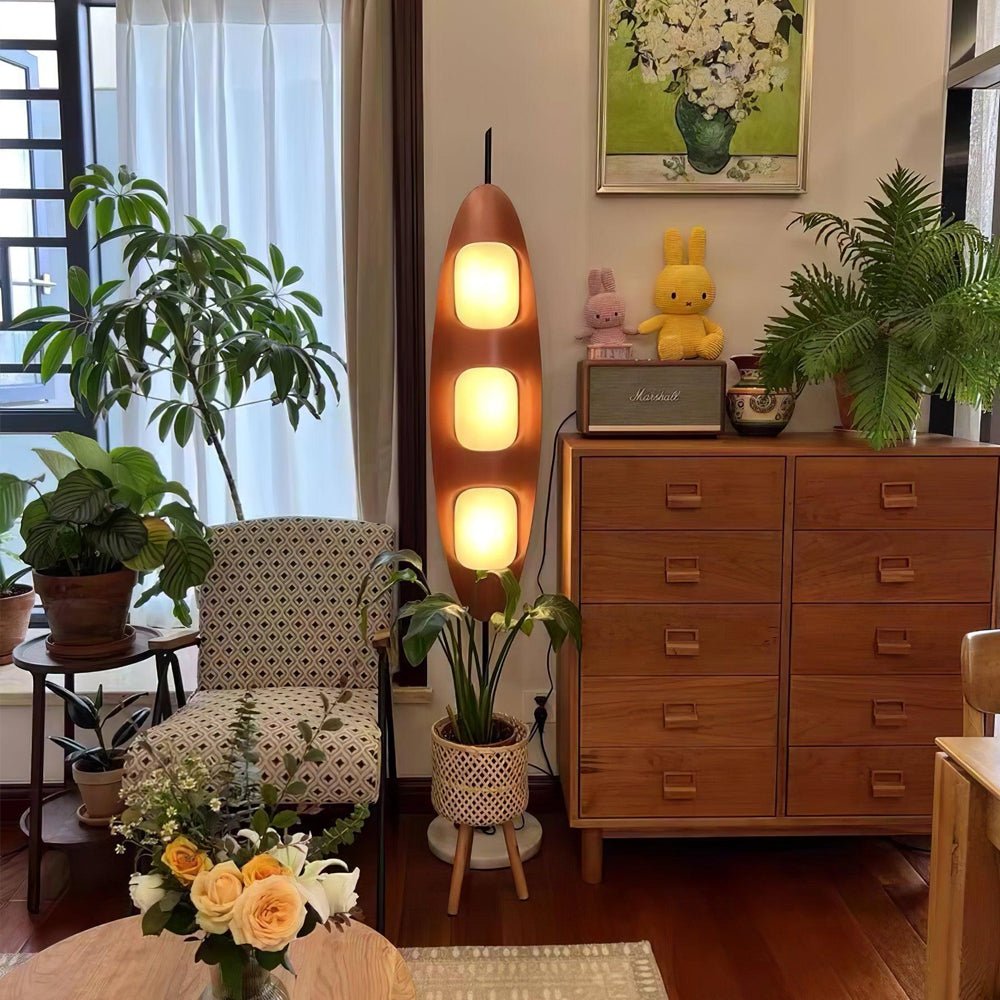 Floor Lamp with Wooden Body and Integrated Light Panels