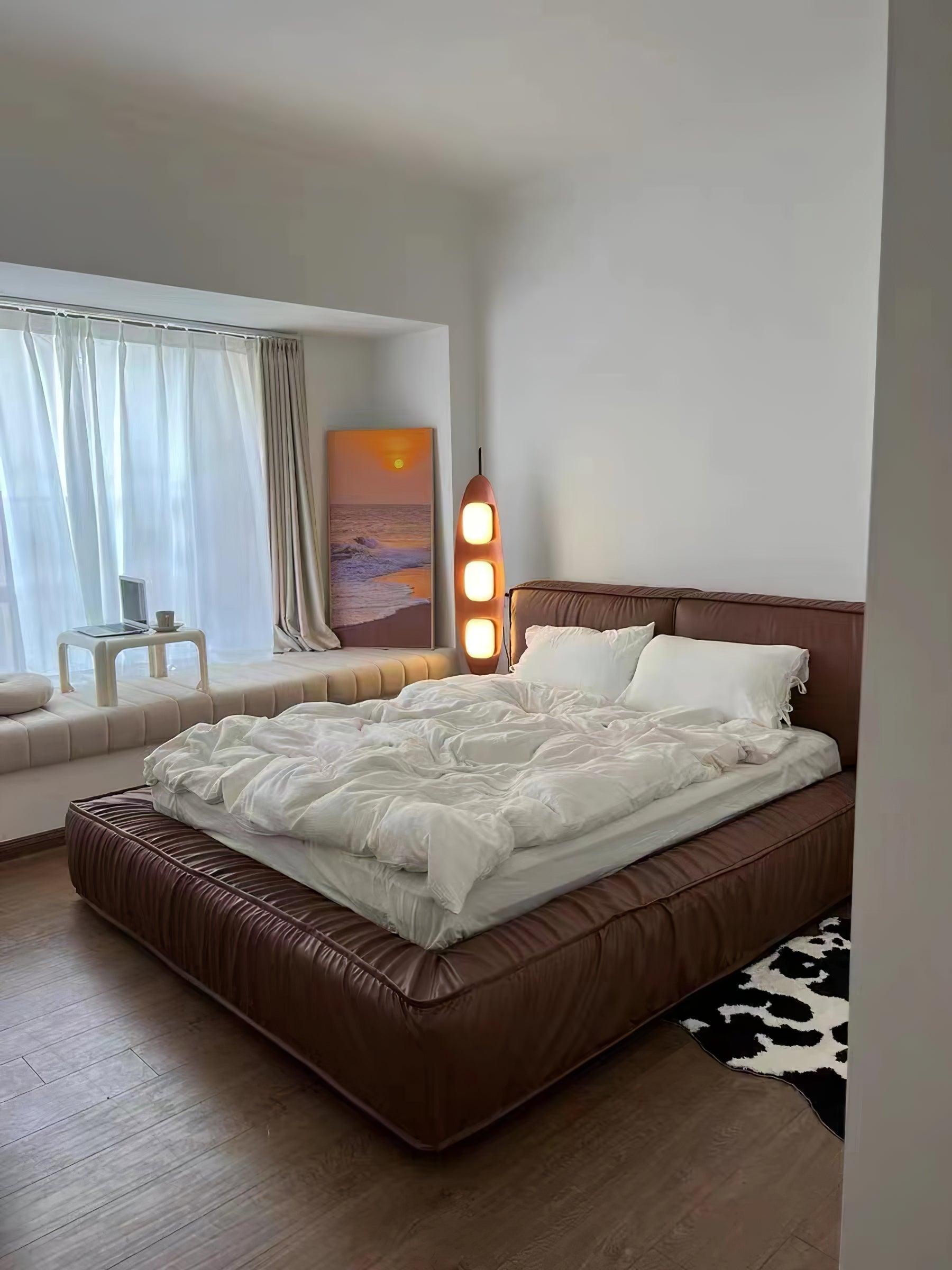 Floor Lamp with Wooden Body and Integrated Light Panels