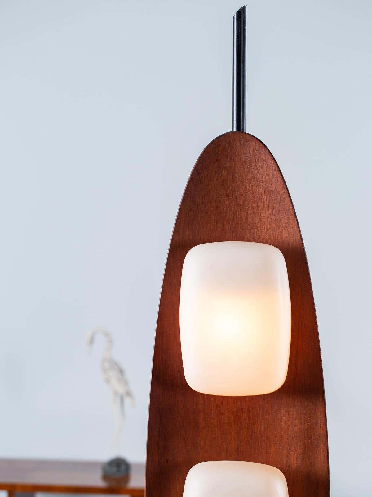 Floor Lamp with Wooden Body and Integrated Light Panels