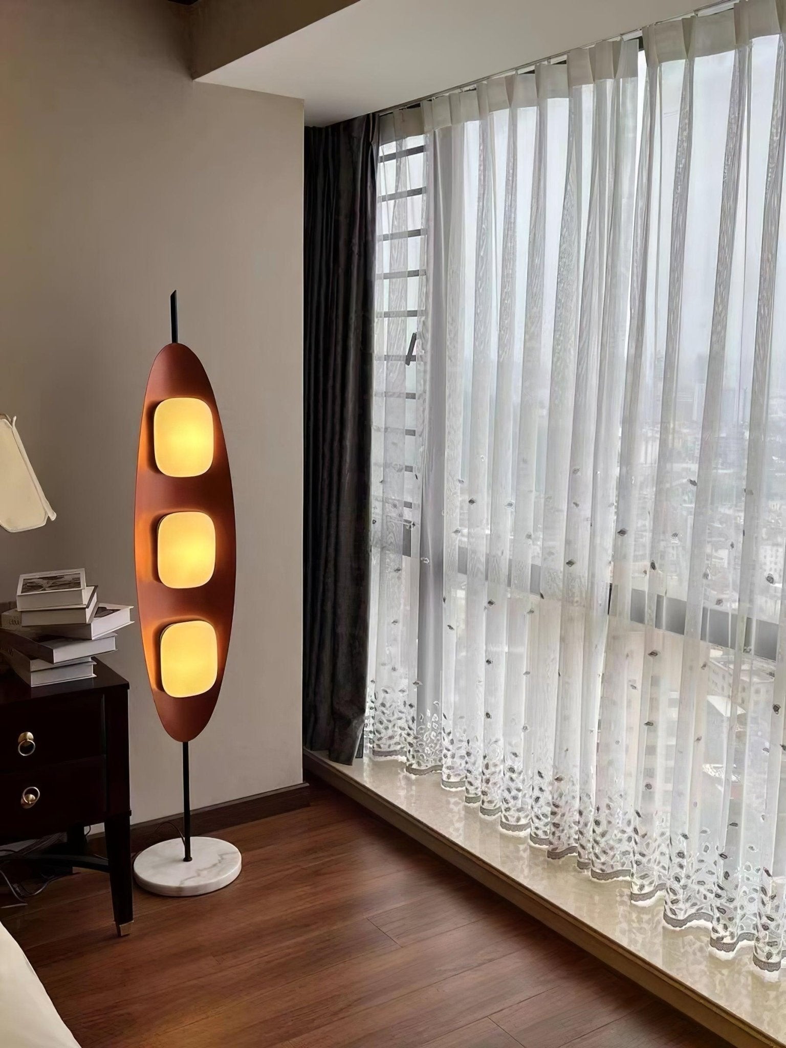 Floor Lamp with Wooden Body and Integrated Light Panels